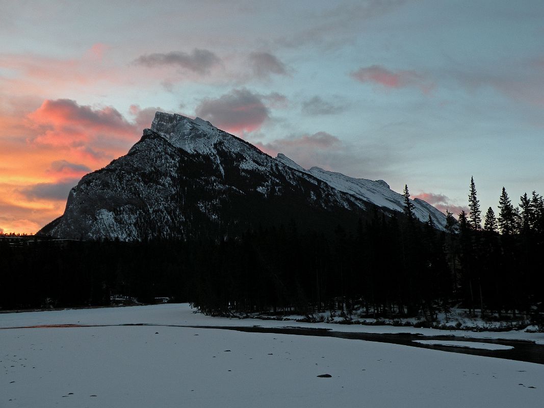18 Mount Rundle At Sunrise From Bow River Bridge In Banff In Winter